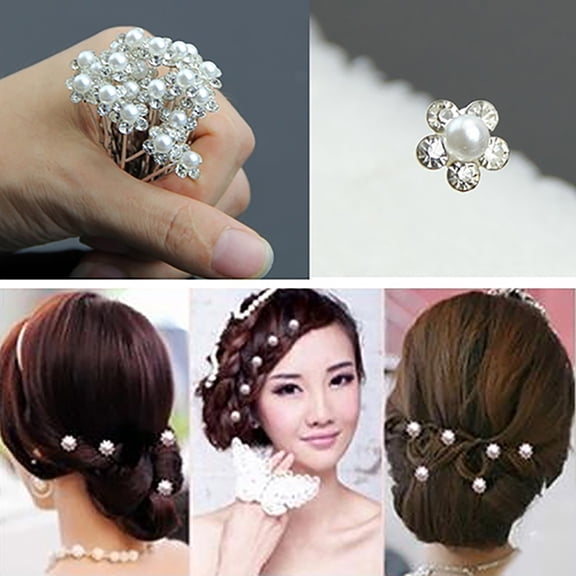 Naierhg 20Pcs Wedding Bridal U Hairpins Imitation Pearl Flower Rhinestone Hair Pins