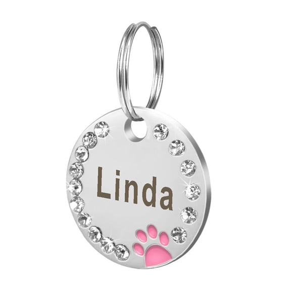Naierhg 25mm Metal Blank Dog Tag Paw Rhinestone Pet Cat ID Name Engraved Key Ring Chain