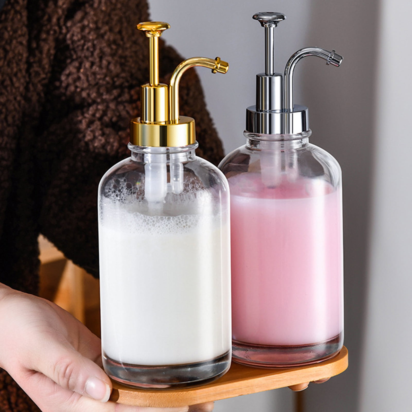 Naierhg 2Pcs 17oz Coffee Syrup Dispenser Clear Glass Syrup Pump Bottle Coffee Bar Accessories Shampoo Dispenser for Home Hotel Restaurant Black