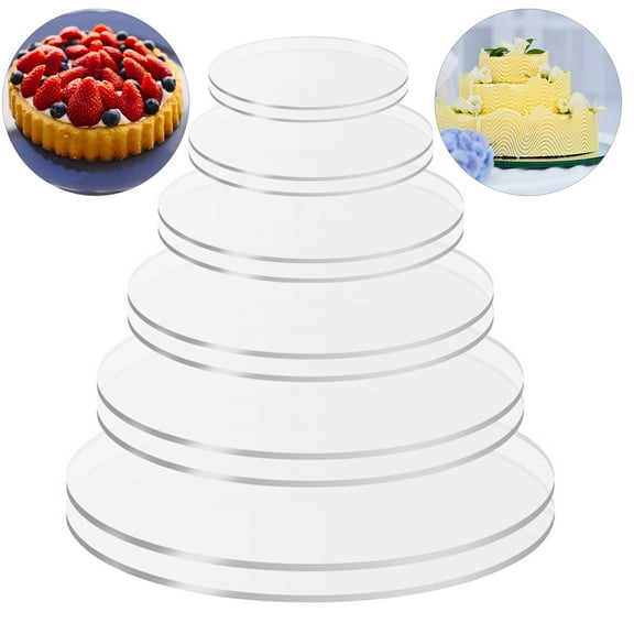 Naierhg 2Pcs Acrylic Cake Plates Non-Sticky Durable Versatile Transparent Round Buttercream Cake Discs for Cake Serving
