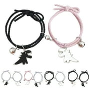 NAIERHG 2Pcs Braided Bracelets Hand Made Adjustable Fine Workmanship Elastic Dinosaur Decor Decorate Minimalism Couple Magnetic Matching Bracelets Clothing Accessory