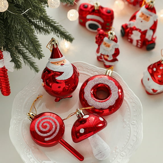 Naierhg 2Pcs Christmas Pendant Exquisite Mushroom Donut Santa Claus Shape Xmas Tree Hanging Ornament for Festive Decoration G