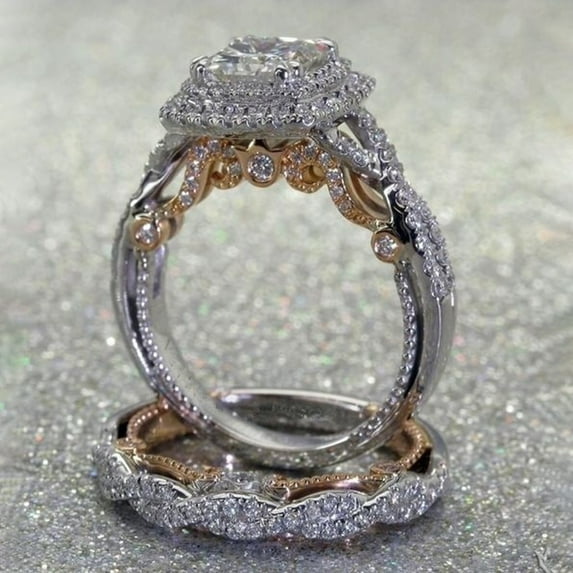 Naierhg 2Pcs Finger Rings Square Rhinestone Ladies Sparkling Electroplating Princess Rings for Wedding