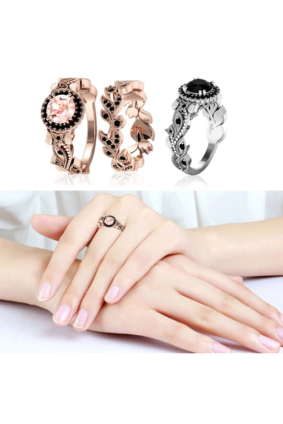 2Pcs/Set Fashion Flower Leaf Rhinestone Women Wedding Ring Jewelry Accessories