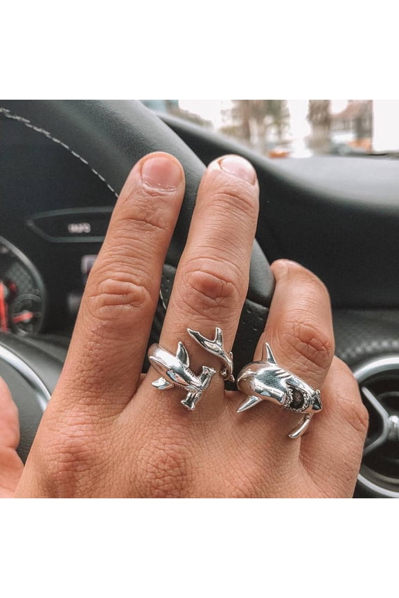 2Pcs/Set Vintage Adjustable Alloy Shark Open Rings Unisex Party Jewelry Gift