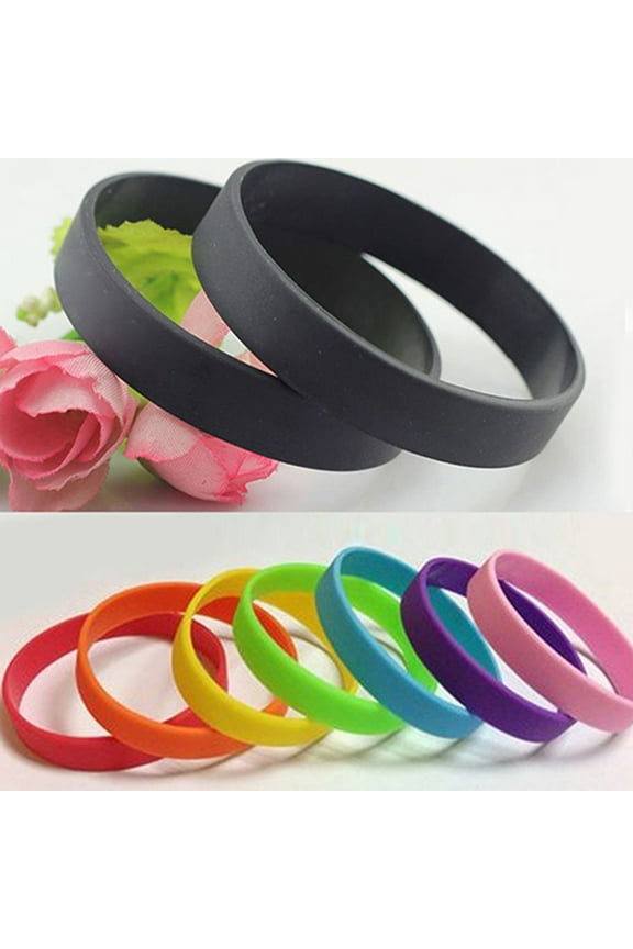 2Pcs Silicone Wristbands Wrist Bands Solid Color Sports Design Bracelets