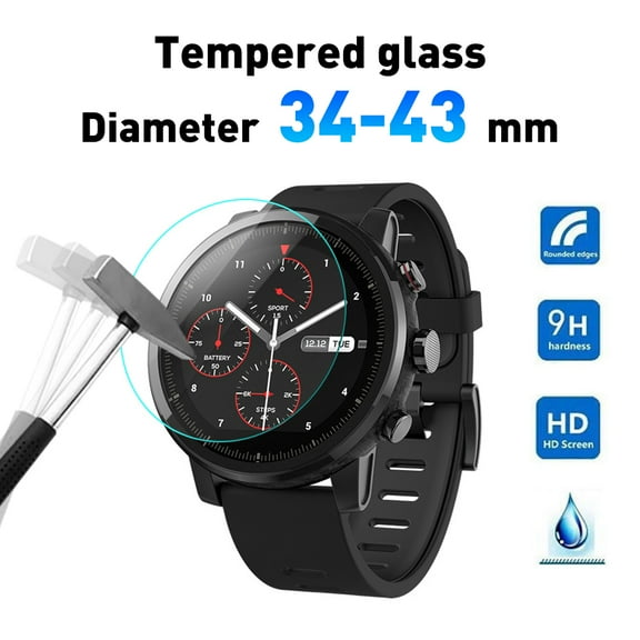Naierhg 2Pcs Universal Tempered Glass Round 34-43mm Dial Watch Screen Protective Film
