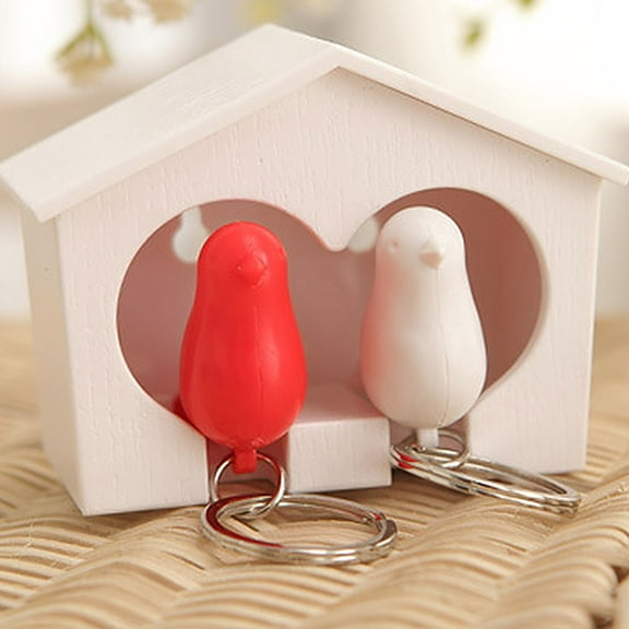 Naierhg 2Pcss Bird Keychain + 1Pc Sparrow Birdhouse Home Wall Mount Key Ring Holder Decor