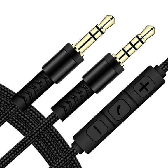 Naierhg 3.5mm Jack Male to Male Audio Cable 1.2m Aux Cable Volume Control with Mic for iPhone for iPad,Black