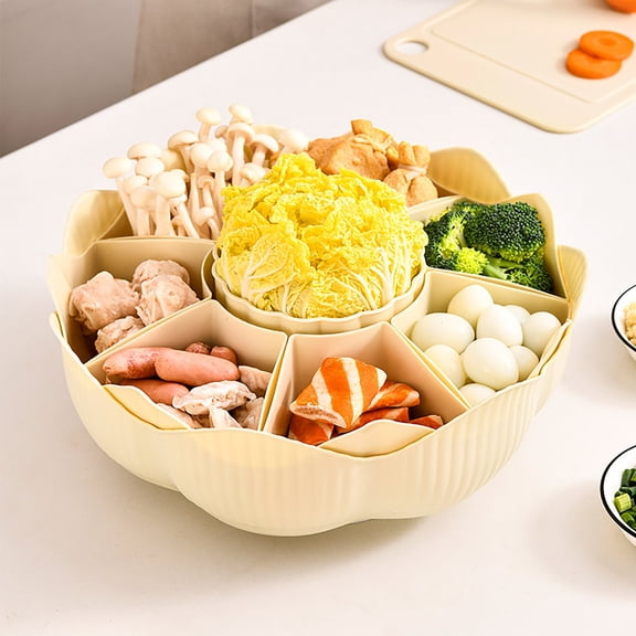 Naierhg 360 Dgree Rotatable Serving Tray 8 Dividers Detachable Hot Pot Serving Bowl Draining Food Tray for Snacks Relish Vegetable Fruit