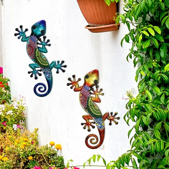 Naierhg 3Pcs Acrylic Gecko Wall Decoration Home Office Living Room Indoor Outdoor Garden Wall Art Iron Hanging Colorful Lizard Ornament Pendant Christmas Gift