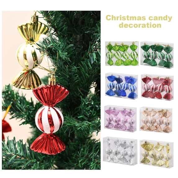 Naierhg 4 Pcs Christmas Candy Decorations Glitter Hanging Candy Ornaments Brightly Colored Candy Pendant for Xmas Tree Party Decor