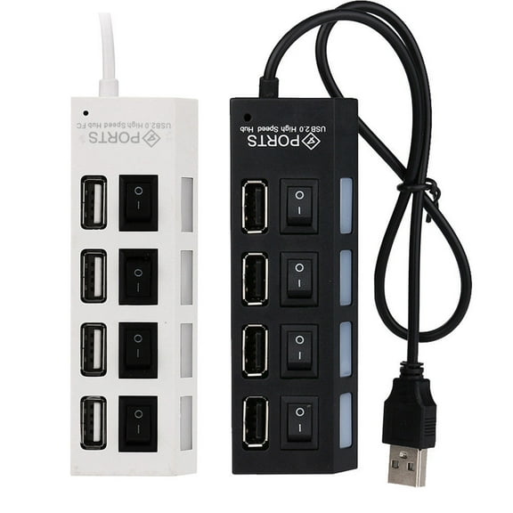 Naierhg 4 Ports USB 2.0 High Speed Power ON/OFF Switch Hub Adapter Black