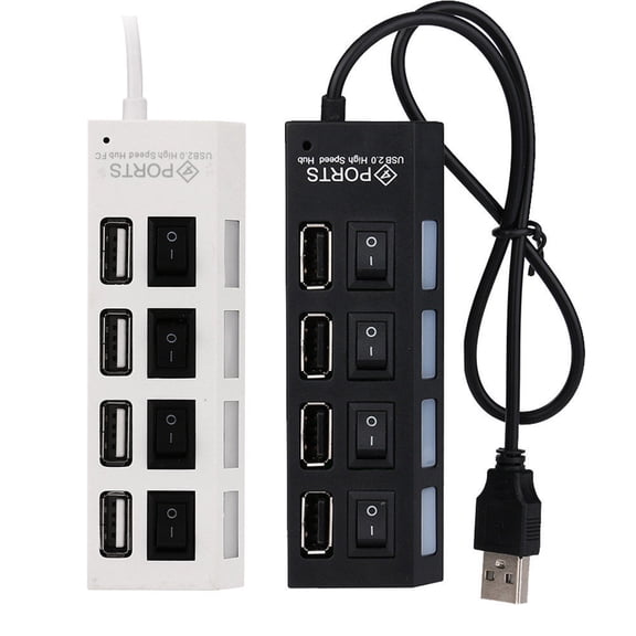 Naierhg 4 Ports USB 2.0 High Speed Power ON/OFF Switch Hub Adapter White