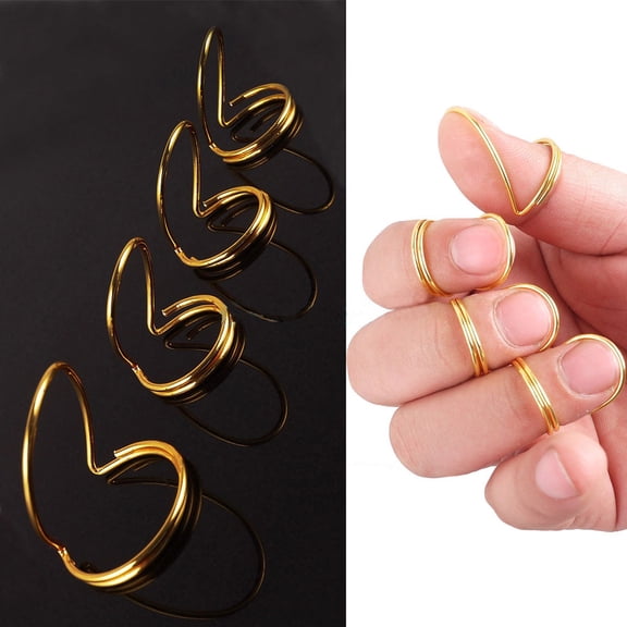 Naierhg 4Pcs Metal Finger Ring Protector Plectrum Thumb Forefinger Picks for Guitar Bass Golden