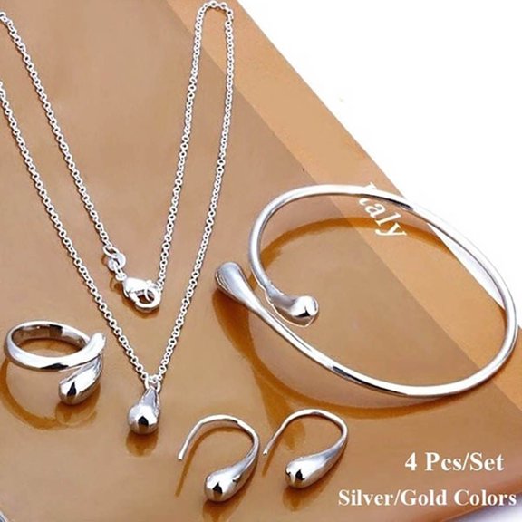 Naierhg 4Pcs Necklace Set Teardrop Charm Compact Alloy Teardrop Charm Earrings Set for Birthday