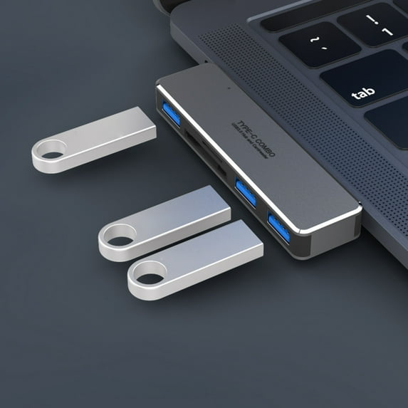 Naierhg 5-in-1 Multiport Multifunctional Type C to USB 3.0 Hub Docking Station Card Reader for Laptop Computer,Silver