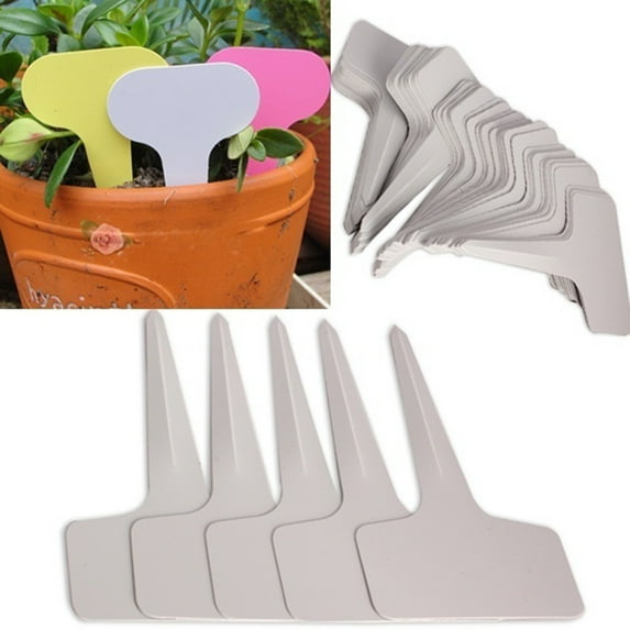 Naierhg 50Pcs Plastic Plant T Shape Tags Markers Nursery Garden Flower Label Decoration,Orange