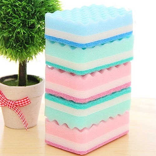 Naierhg 5Pcs Thick Wavy Antibacterial Kitchen Sponge Brush Scouring Pads Dish Towels