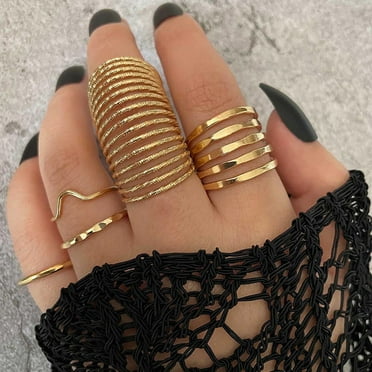 Naierhg 5Pcs Women Knuckle Rings Multi Circles Simple Adjustable Elasticity Finger Rings Jewelry Accessories
