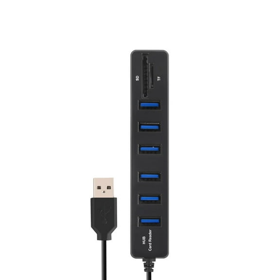 Naierhg 6 Ports USB 2.0 SD/TF Card Reader Hub Adapter Splitter Combo Black