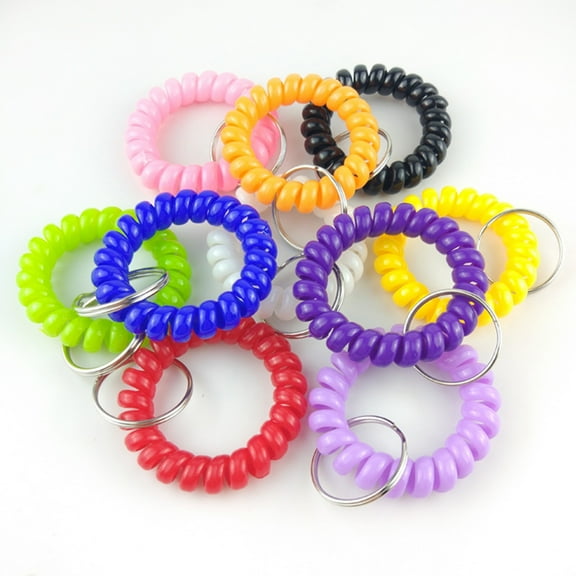 Naierhg 6Pcs Coil Stretchable Wristband Spiral Keychain Key Ring for Gym Pool