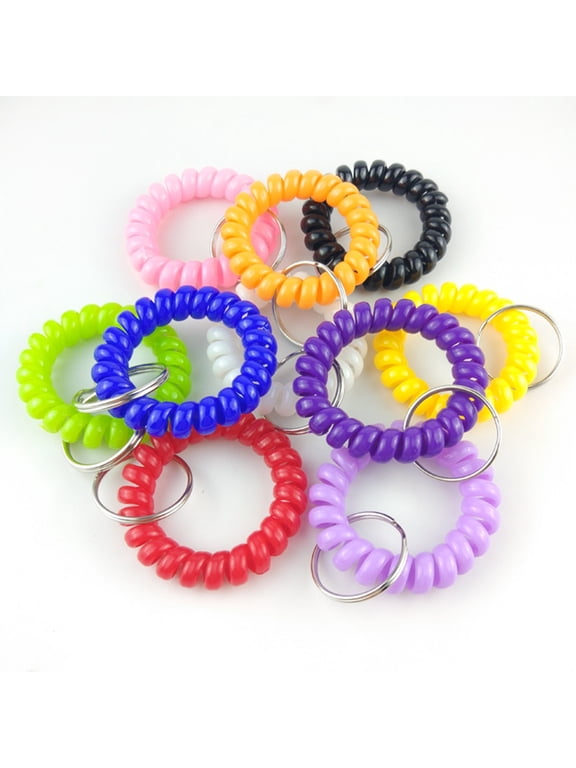 6Pcs Coil Stretchable Wristband Spiral Keychain Key Ring for Gym Pool