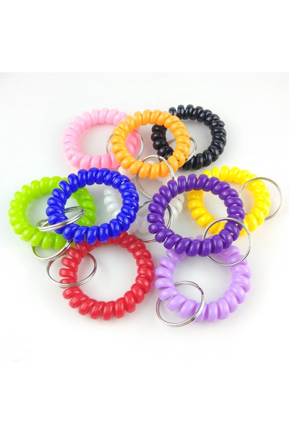 6Pcs Coil Stretchable Wristband Spiral Keychain Key Ring for Gym Pool