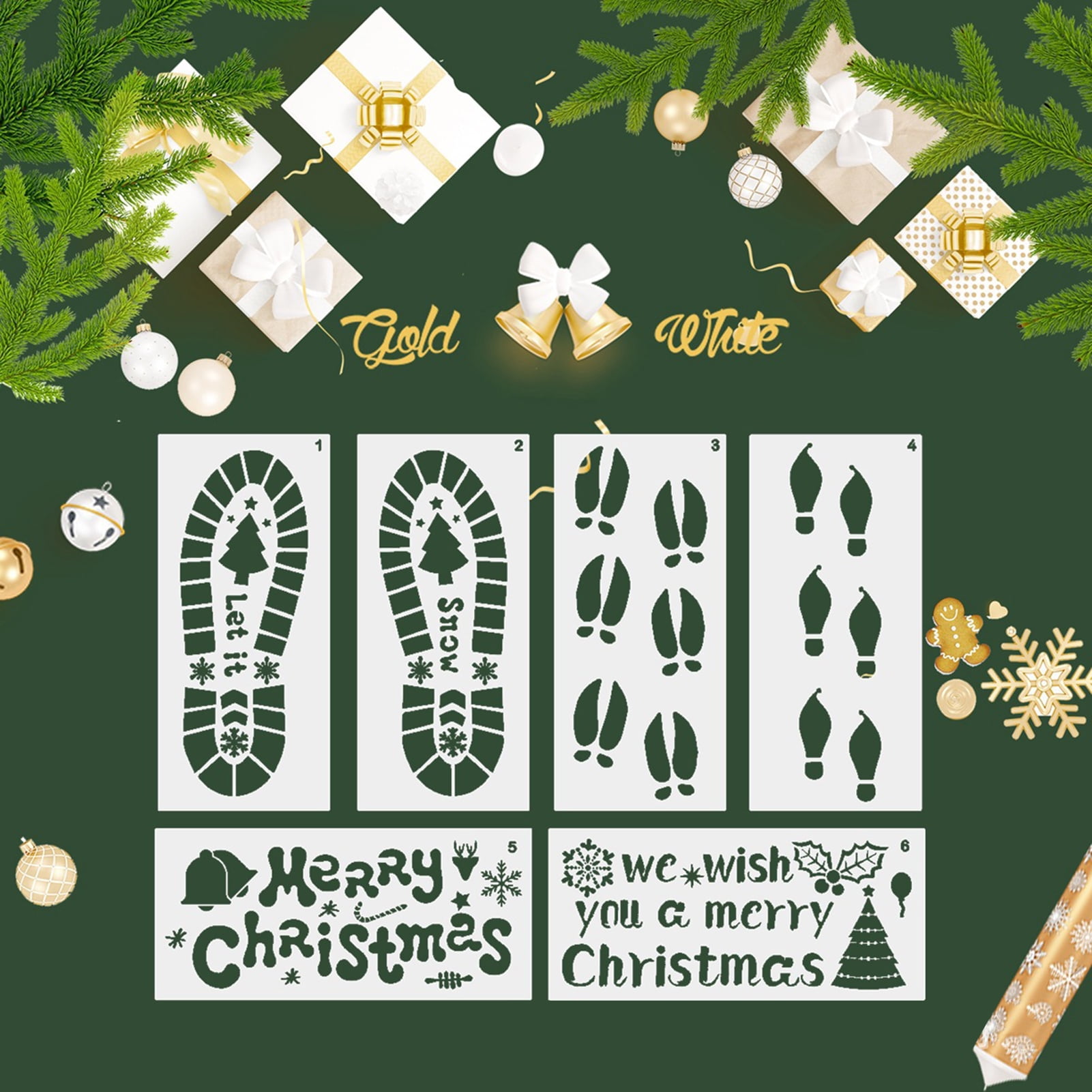 6pcs Santa Footprint Stencil For Painting, Christmas Snowflake Stencils
