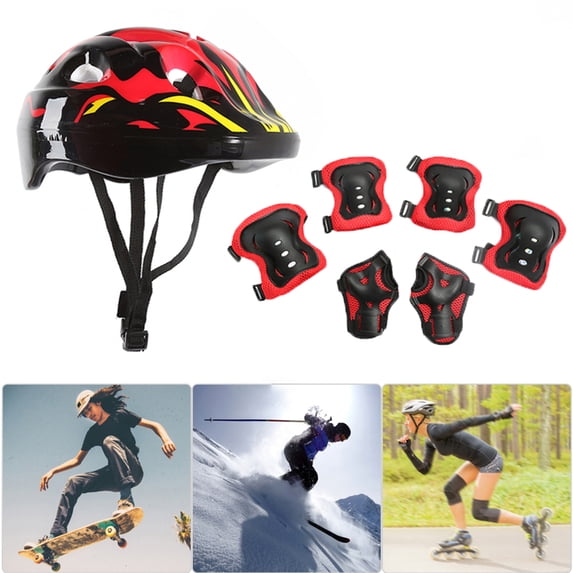 Naierhg 7PCS Breathable Protective Gear Set Helmet Knee Wrist Elbow Pads for Skatboard