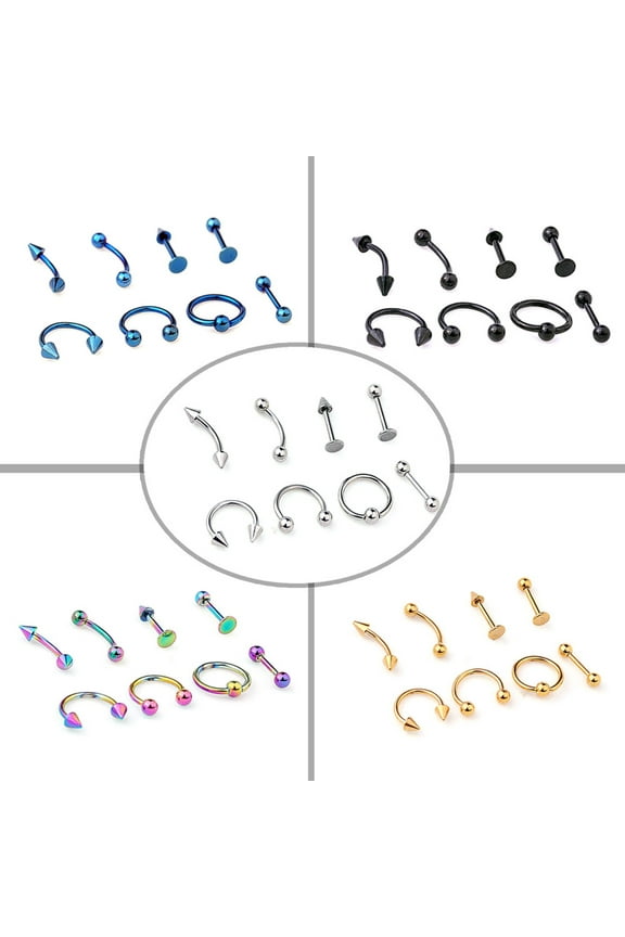 8Pcs Mixed Style Lip Tongue Eyebrow Nose Ring Barbell Body Piercing Jewelry