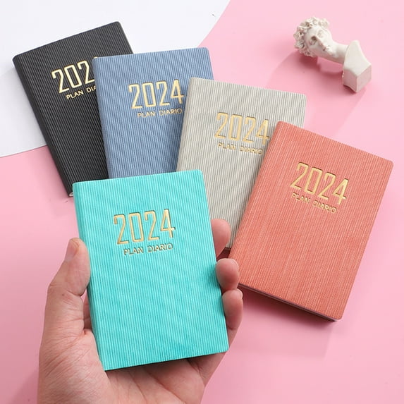Naierhg A7 2024 English Planner Faux Leather Hardcover 180 Pages Ink-Proof Paper Mini Journal Dairy Pocket Notebook Student Supplies Black