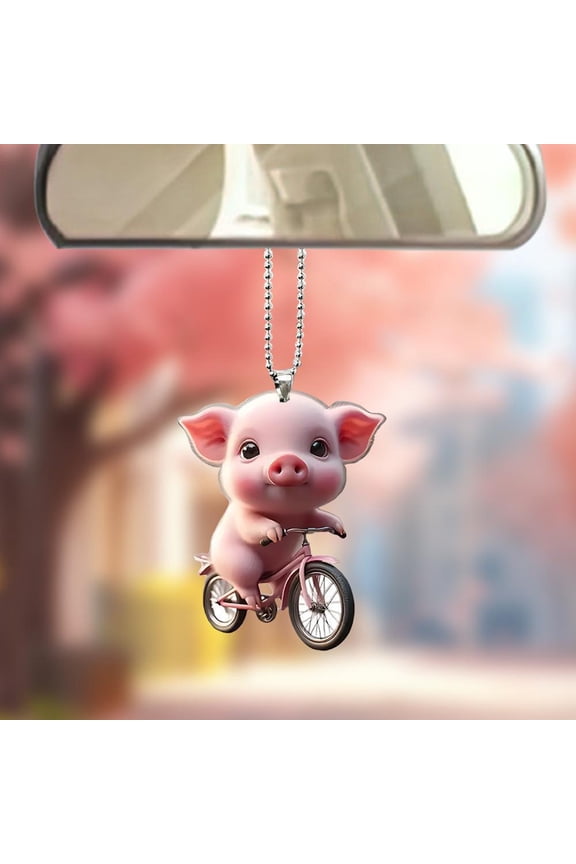Acrylic Cartoon Pig Hanging Decoration with Bead Chain Car Rearview Mirror Pig Ornament Keychain Backpack Animal Pendant Birthday Gift C