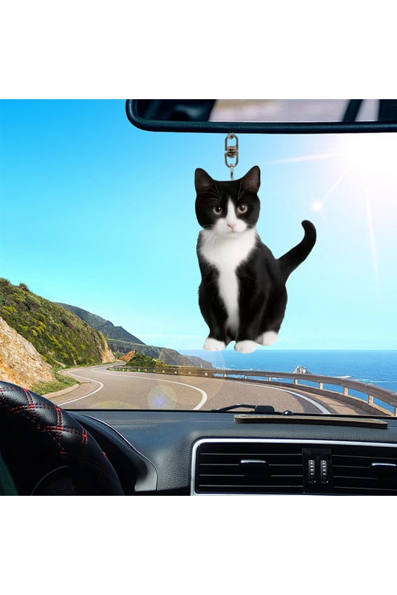 Acrylic Cat Key Chains Kitten Car Rearview Mirror Pendant Car Purse Bag Rings Pendant Cat Key Ornament for Car Interior Accessories 1