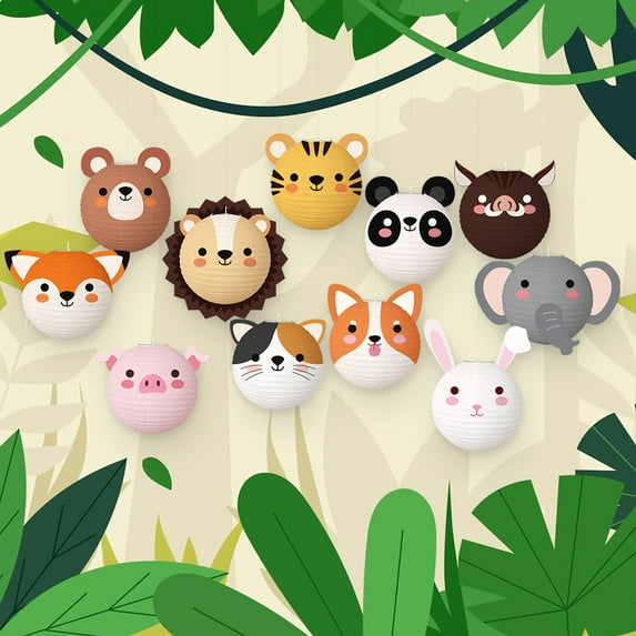 Naierhg Animal Lantern Cute Cartoon Decorative Lovely Atmosphere Props Paper Woodland Animal Head Lantern for Festival