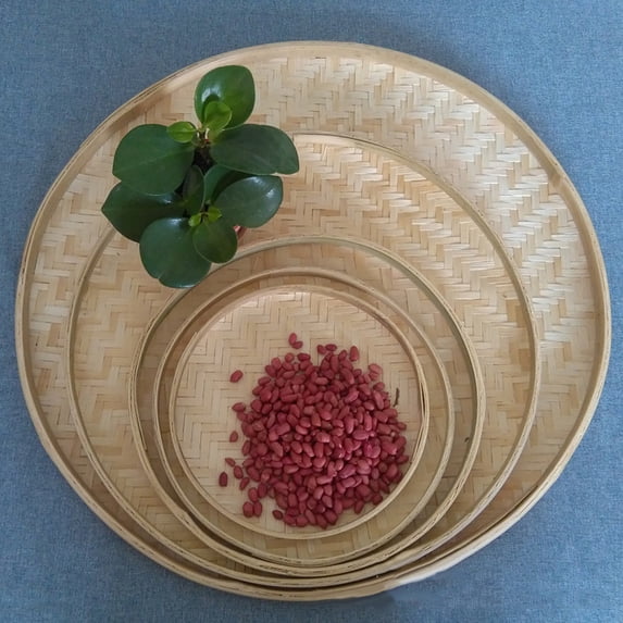 Naierhg Bamboo Sieve Round Large Capacity Handcraft Multipurpose Handmade Tea Tray for Home