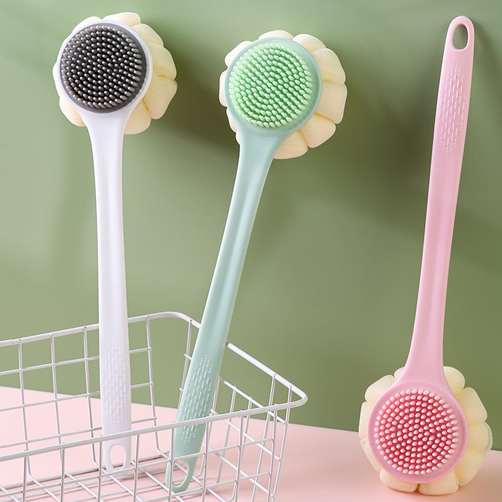 Naierhg Bath Brush with Extended Handle Double-Sided Enlarged Bath Bubble Mesh Soft Bristle Bath ...