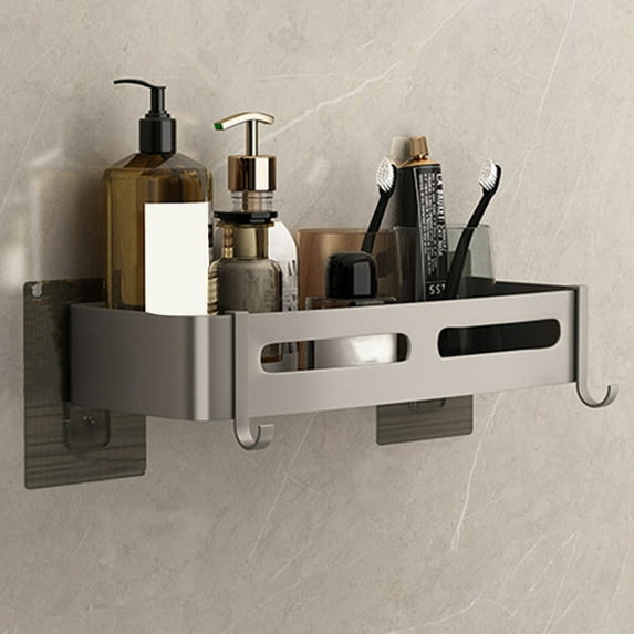 Naierhg Bathroom Storage Rack Wall-mounted Punch-free Great Stickiness Anti-slip Great Load Bearing Rustproof Waterproof with Hook Shower Organizer Shower Shelf B