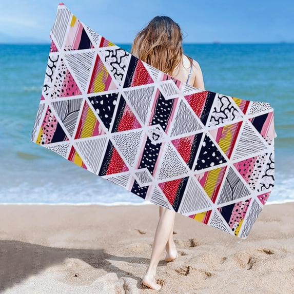 Naierhg Beach Towel Easy to Carry Bright Color Strong Water Absorption Microfiber 150x75cm Geometry Pattern SPA Bath Towel Daily Use C