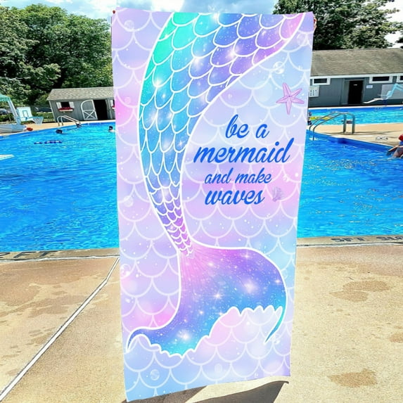 Naierhg Beach Towel Soft Texture Water Absorption Mermaid Pattern Microfiber Absorbent Body SPA Towels Daily Use One Size K