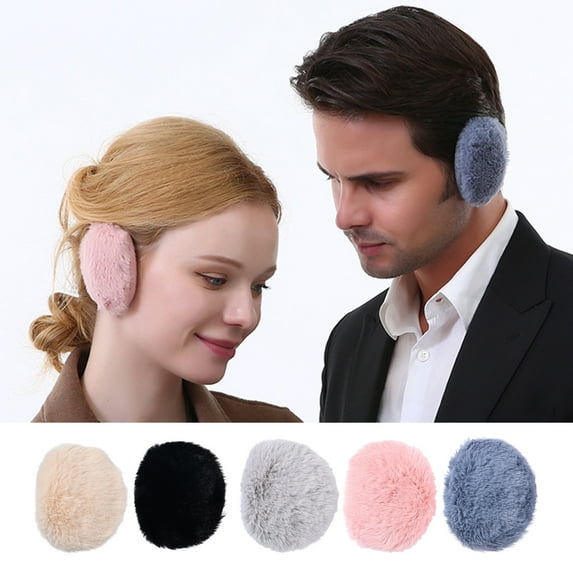 Naierhg Beanie 1 Pair Cordless Windproof Solid Color Unisex Earmuffs Winter Faux Rabbit Fur Coral Fleece Ear Warmers Costume AccessoriesPink