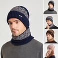 thumbnail image 1 of Naierhg Beanie 2 Pcs/Set Winter Cap Scarf Set Elastic Knitting Contrast Color Soft Thick Cold-proof Windproof Unisex Autumn Hat Scarf Set for Daily WearPink, 1 of 8