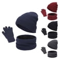 thumbnail image 1 of Naierhg Beanie 3Pcs/Set Ear Protection Letter Print Thickened Fleece Lined Hat Scarf Gloves Set Unisex Winter Solid Color Knitted Beanie Hat Neckerchief GlovesNavy Blue, 1 of 8