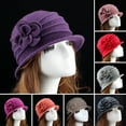 thumbnail image 1 of Naierhg Beanie Flower Decor Wide Brim Round Dome Woolen Hat Middle Aged Ladies Elegant Bucket HatRed, 1 of 8