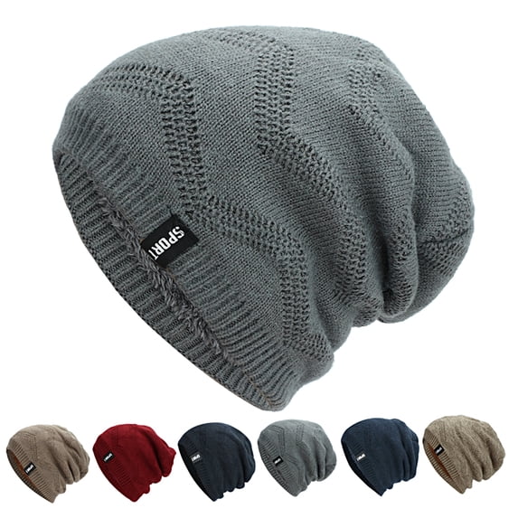 Naierhg Beanie Men Hat Fleece Lining Slouchy Good Stretchy Comfortable Touch No Brim Keep Warm Thickening Soft Warm Slouch Beanie Cap for DatingBeige