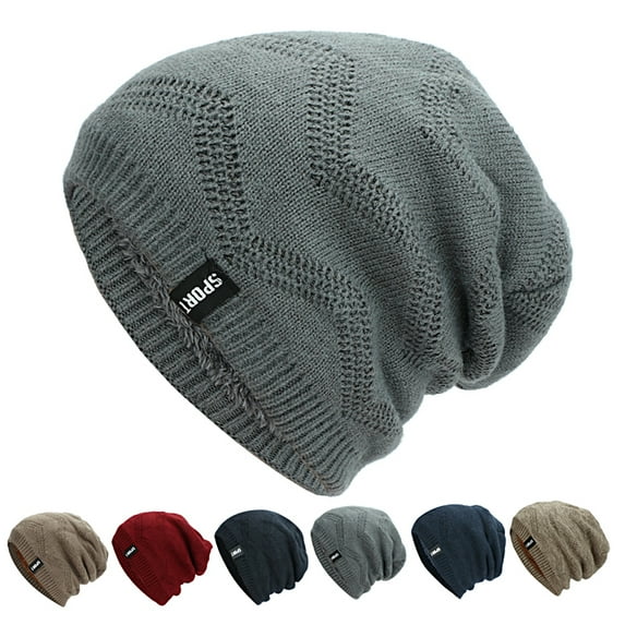 Naierhg Beanie Men Hat Fleece Lining Slouchy Good Stretchy Comfortable Touch No Brim Keep Warm Thickening Soft Warm Slouch Beanie Cap for DatingBlack