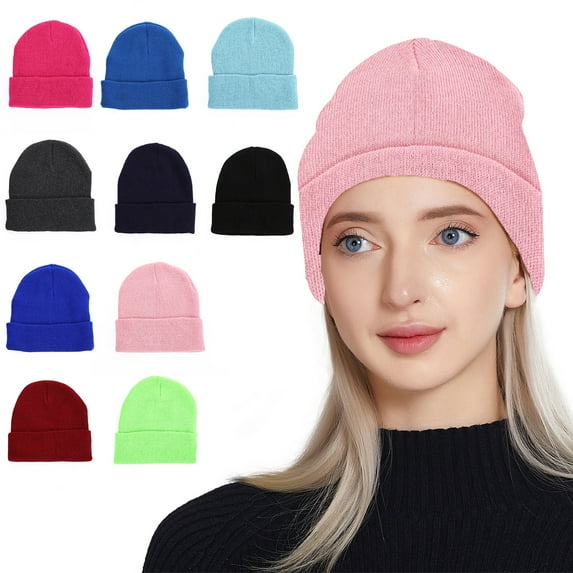Naierhg Beanie Men Women Autumn Winter Knitting Beanie Hat Solid Color Brimless Retro Round Dome Outdoor Pullover Skiing Hat StreetwearRose Red