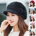 thumbnail image 1 of Naierhg Beanie Short Brim Flower Decor Ear Protection Women Hat Winter Thickened Faux Rabbit Fur Knitting Beret Hat Fashion AccessoriesWine Red, 1 of 8