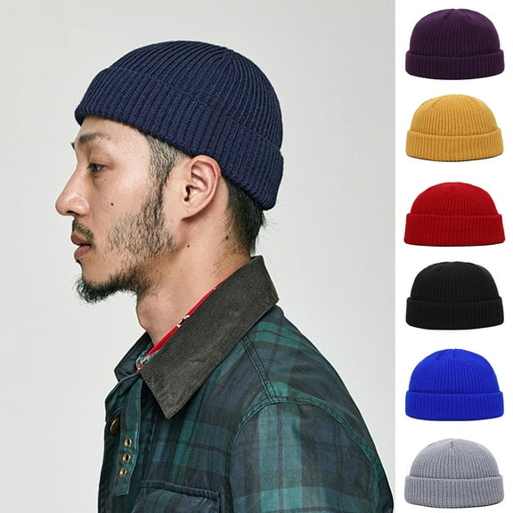 Naierhg Beanie Unisex Winter Hat Knitted Warm Thick Elastic Anti-slip Regular Fit Solid Color Folded Edge Round Dome Top Women Men Cycling Cap BeaniePurple
