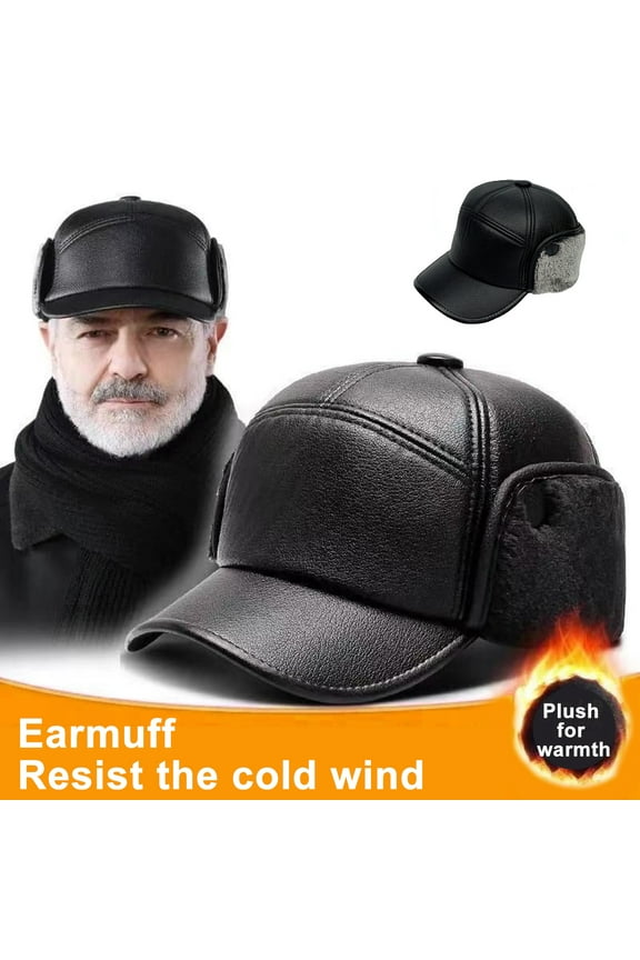 Beanie Winter Baseball Cap Casquette Snapback Windproof Foldable Earflaps Thicken Ear Protection Soft Wide Brim Plush Father Winter Hat for SkiingBlack